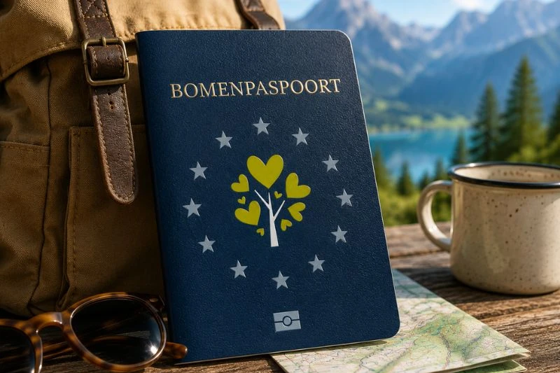 Illustratie van een bomenpaspoort met gegevens over gezondheid, beheer en inspecties van een boom.